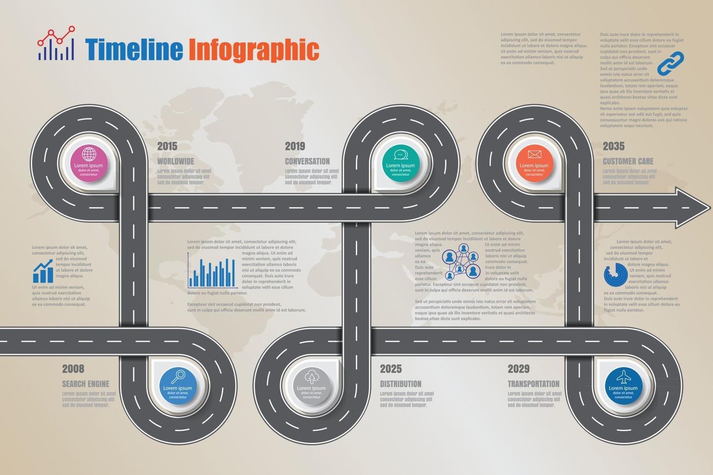 Infografik der flachen Zeitachse der Geschäfts-Roadmap, Symbole für abstrakten Hintergrund. Vorlagenelement, moderner Diagrammprozess, digitales Marketingdatenpräsentationsdiagramm der Webseitentechnologie vektor