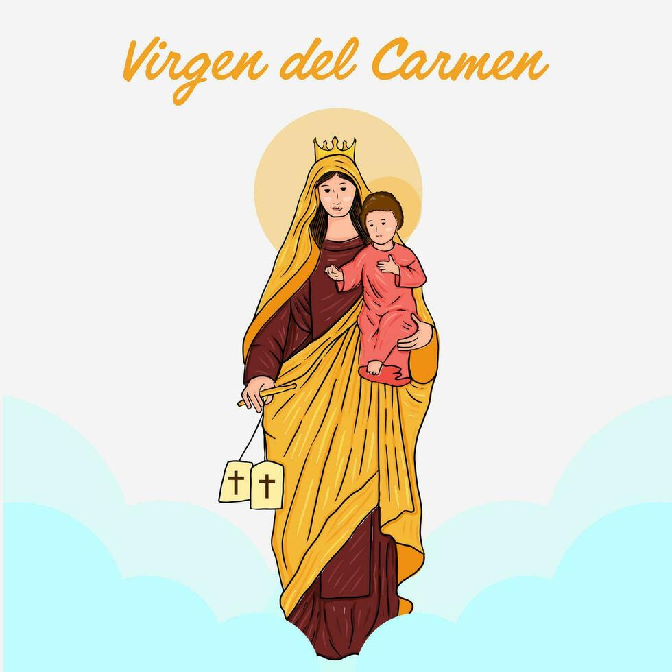 vektor jungfru del carmen hand dragen illustration