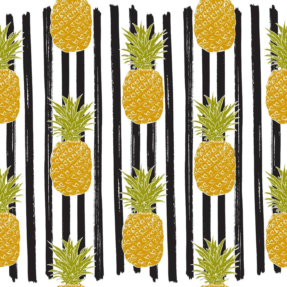 Ananas Hand gezeichnete Skizze gestreift nahtloses Muster. Vektorillustration. vektor