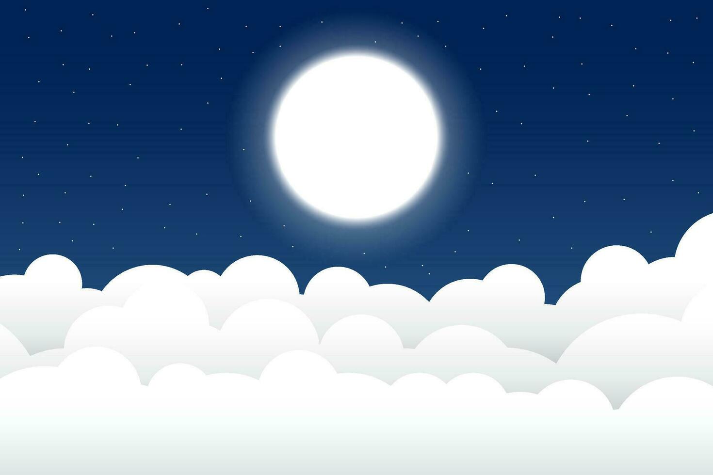 vektor illustration fluffig moln natt scen med måne och stjärnor