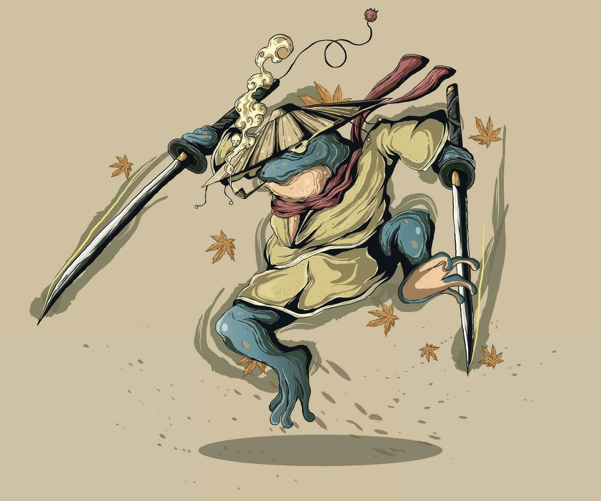 Vektor Illustration von ein Samurai Kröte mit zwei