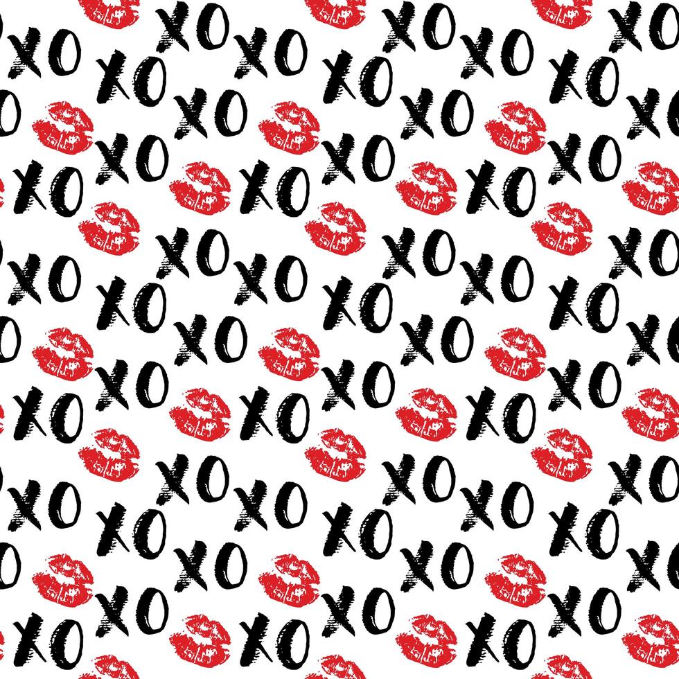 Xoxo Pinsel Schriftzug Zeichen nahtloses Muster, Grunge Kalligraphiv c Umarmungen und Küsse Phrase, Internet Slang Abkürzung Xoxo Symbole, Vektor-Illustration isoliert auf weißem Hintergrund vektor