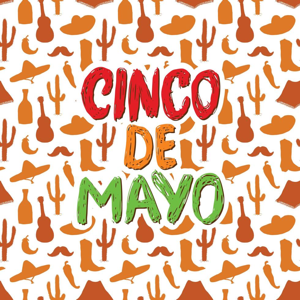 glad cinco de mayo gratulationskort handbokstäver. mexikansk semester. vektor illustration.