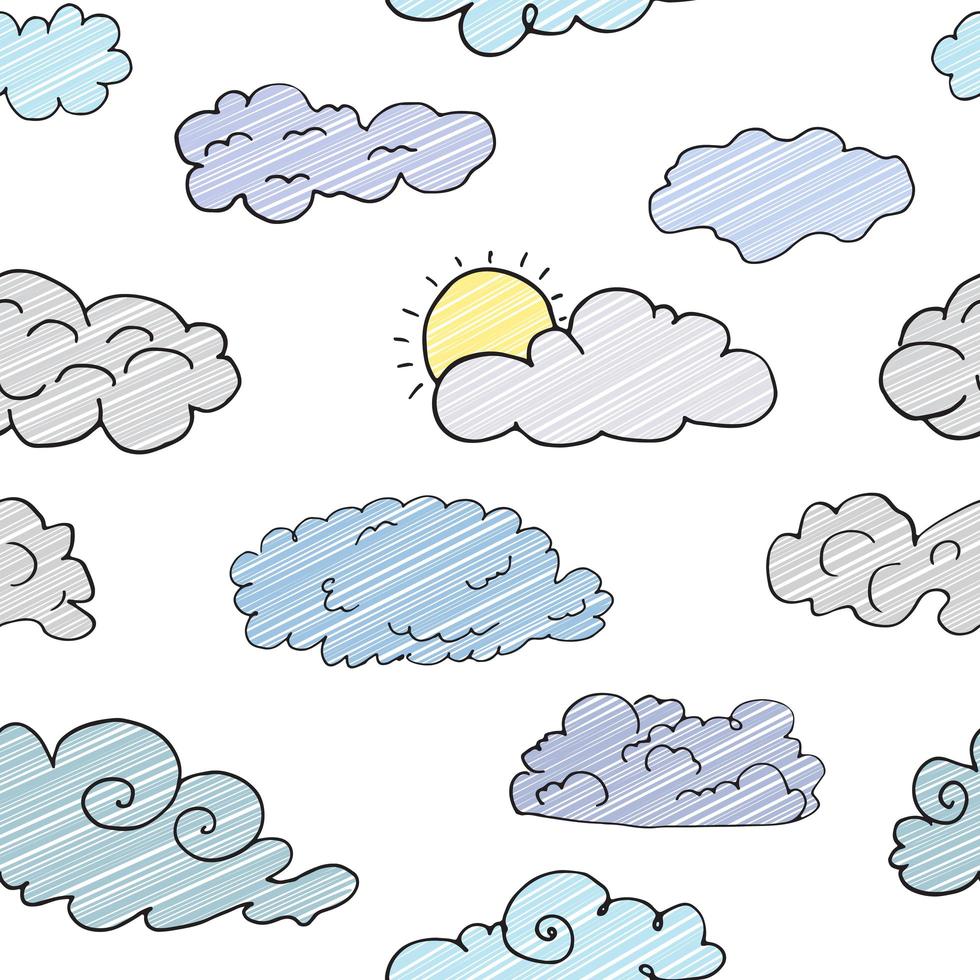 handritad doodle uppsättning olika moln, skiss samling vektorillustration isolerad på vitt vektor