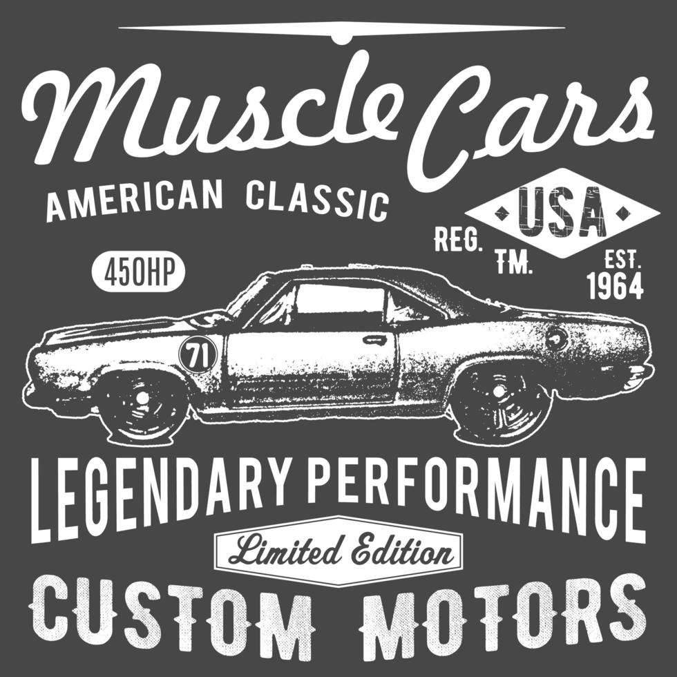 T-Shirt Typografie-Design, Retro-Auto-Vektor, Druckgrafiken, typografische Vektor-Illustration, Vintage-Auto-Grafikdesign für Etiketten- oder T-Shirt-Druck, Abzeichen, Applikation vektor