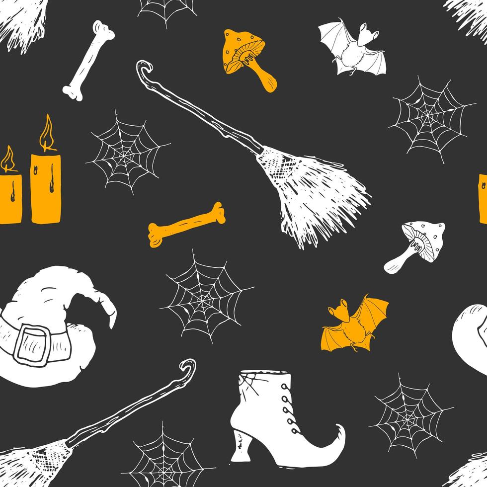 halloween sömlösa mönster. handritad skissad bakgrund, festinbjudan eller semester banner design vektorillustration vektor