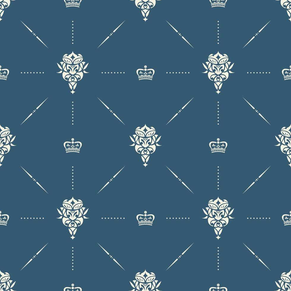 nahtloses Muster der königlichen Tapete mit Krone und dekorativen Elementen. Luxus Hintergrund vektor