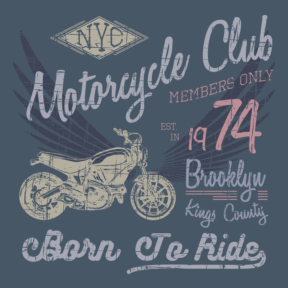 T-Shirt Typografie Design, Motorrad Vektor, NYC Druck Grafiken, typografische Vektor-Illustration, New York Riders Grafikdesign für Etikett oder T-Shirt Druck, Abzeichen, Applikation vektor