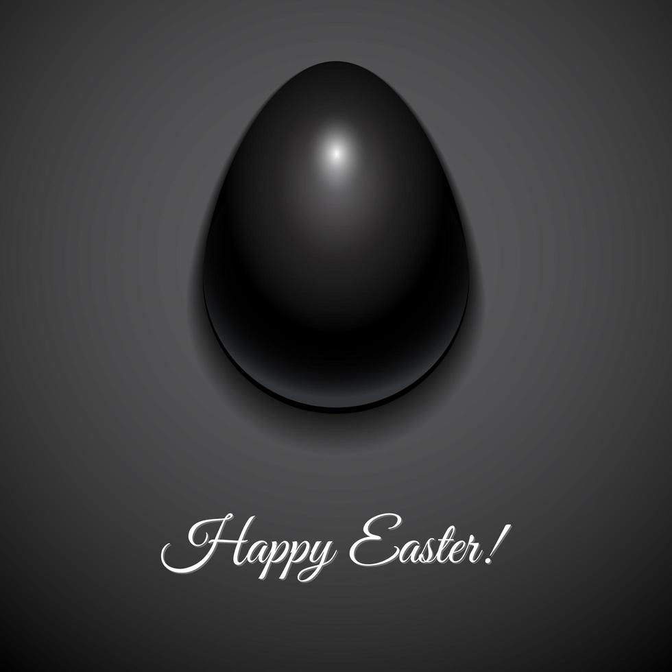 glückliches Ostern-Grußkartenentwurf mit kreativem schwarzem glänzendem Osterei auf dunklem Hintergrund und Zeichen glückliches Ostern, Vektorillustration vektor