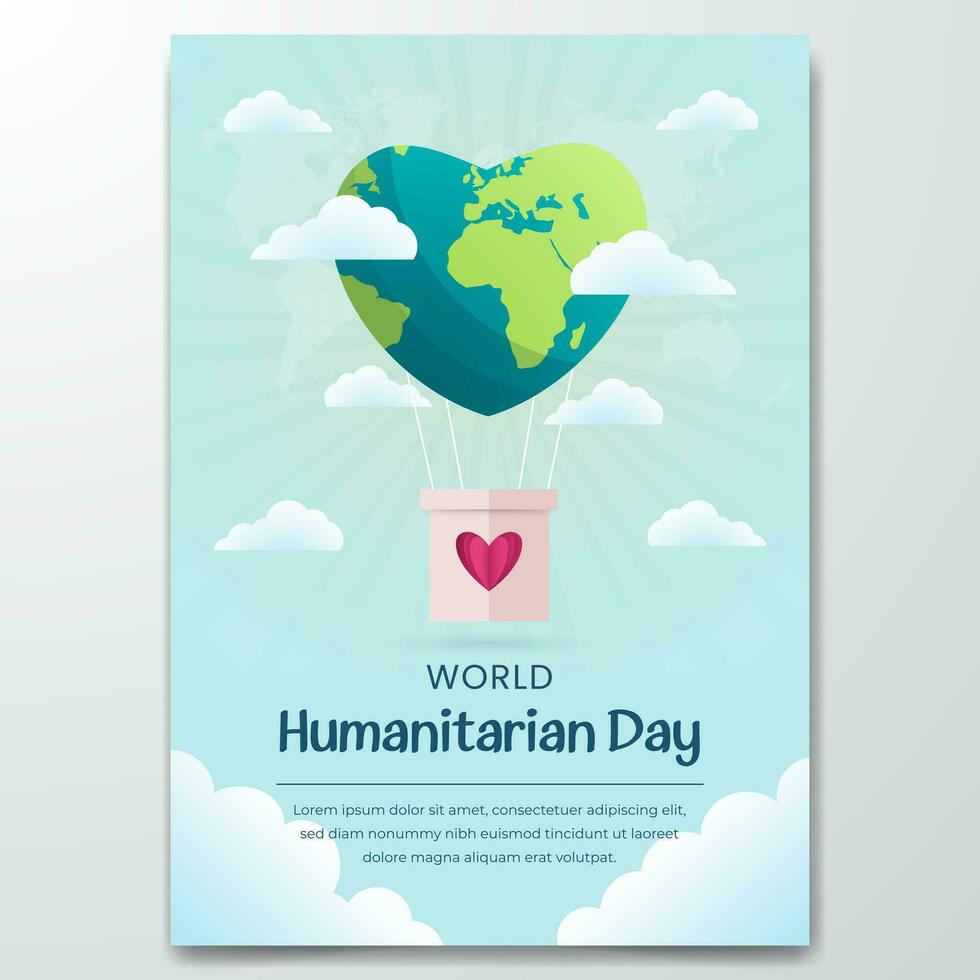 Welt humanitär Tag Poster Design mit Luft Ballon und Herz gestalten Globus Illustration vektor