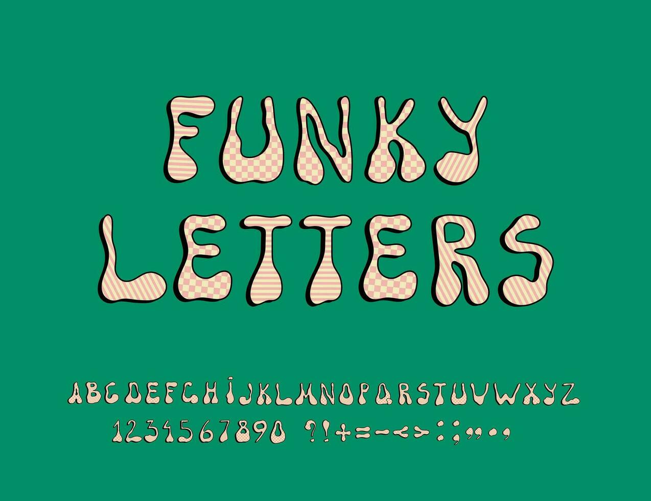 funky Alphabet, Zahlen, und Symbole. Vektor Schriftart zum Poster, Logos, Buch Abdeckungen, Flyer, Einladungen, usw.