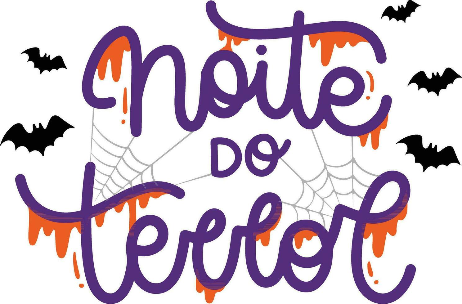Halloween Beschriftung mit Spinne Netz und Fledermäuse. Vektor Illustration.
