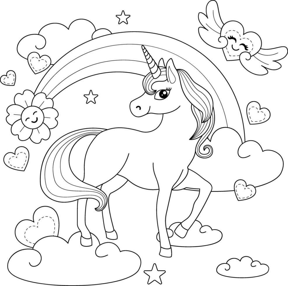 Einhorn Karikatur Design, Magie Fantasie Märchen Kindheit und Tier Thema Vektor Illustration