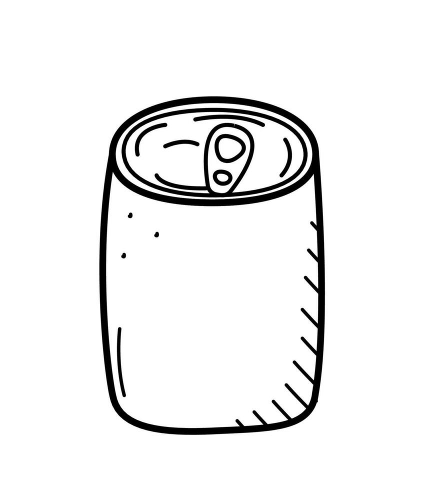 Zinn können Verpackung. Vektor Gekritzel Illustration von Dosen- Essen im ein Krug. Single isolieren auf Weiß.