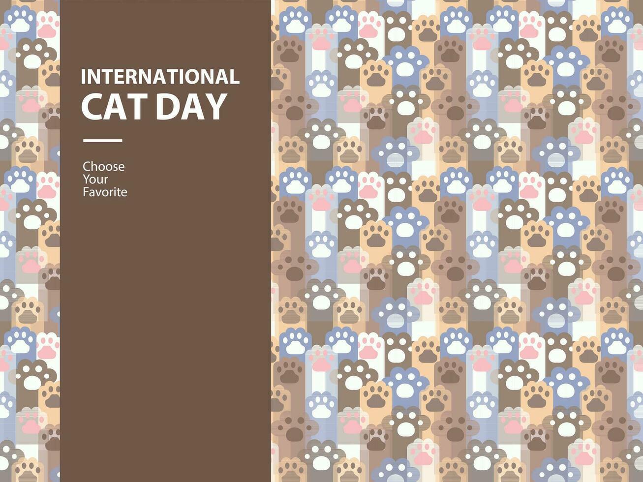 International Katze Tag Kätzchen Tier Karikatur Miau Haustier Vektor Pfoten Liebe Hintergrund Muster nahtlos