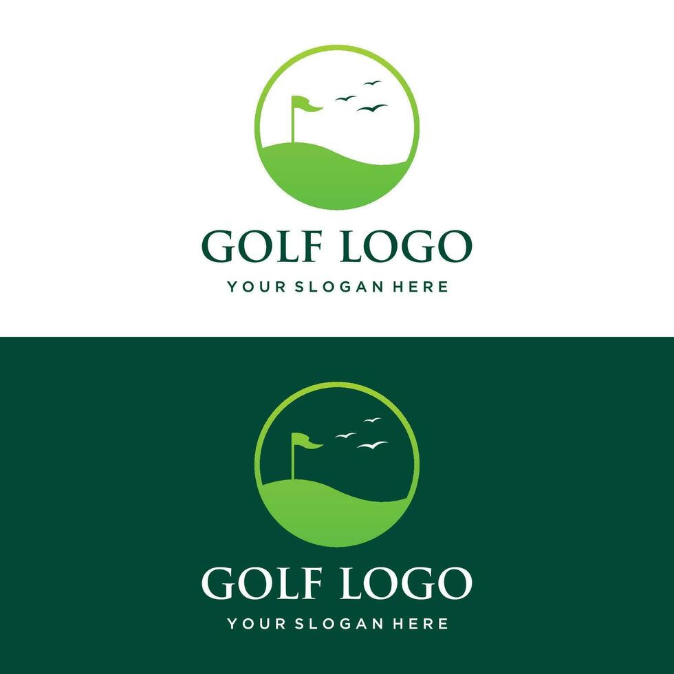 golf boll och pinne och golf kurs logotyp mall design. logotyp för professionell golf team, golf klubb, turnering, företag, händelse. vektor