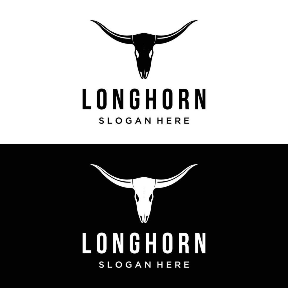 longhorn texas ranch vild väst djur- logotyp design årgång retro.logotyp för cowboy, nötkreatur, bricka, restaurang. vektor