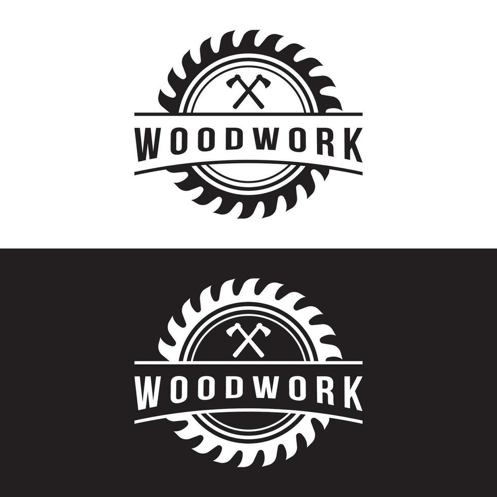 trä fick syn på premie logotyp mall design med årgång snickeri tools.logotyp för företag, snickeri, skogsarbetare, märka, bricka. vektor