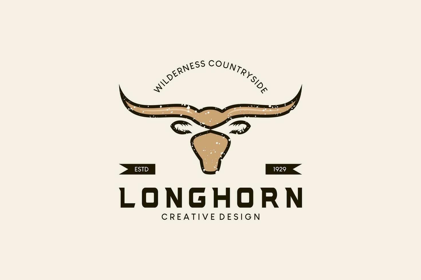 Jahrgang Texas Longhorn Symbol Logo Design, lange gehörnt Kuh Vektor Illustration