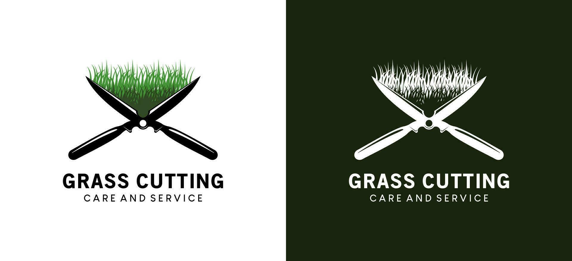 gräsmatta vård logotyp design med kreativ gräs klippare silhuett begrepp vektor