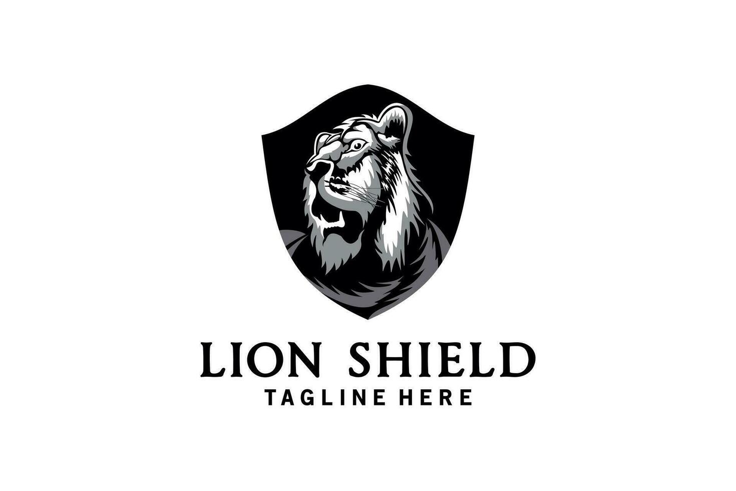 skydda lejon logotyp design, abstrakt lejon huvud silhuett symbol vektor illustration