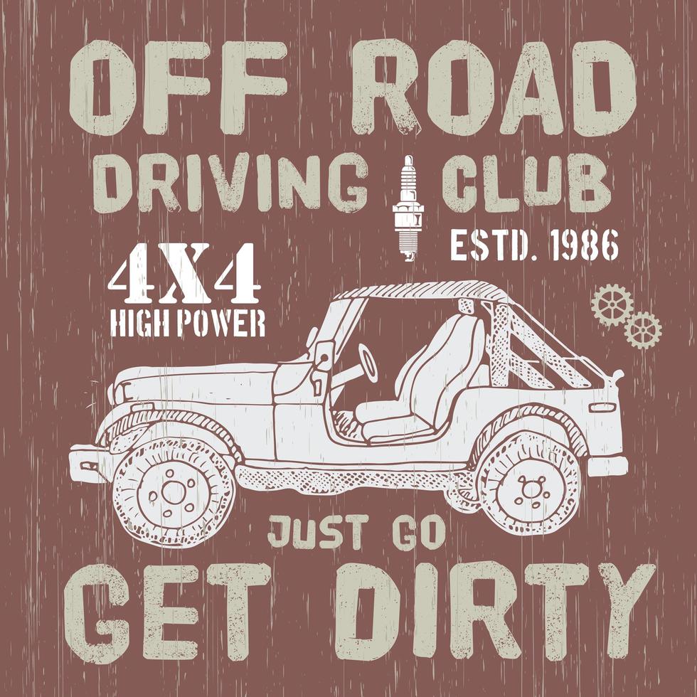 T-Shirt Design, Offroad Driving Club mit Geländewagen-Typografie-Grafiken, Vektor-Illustration vektor