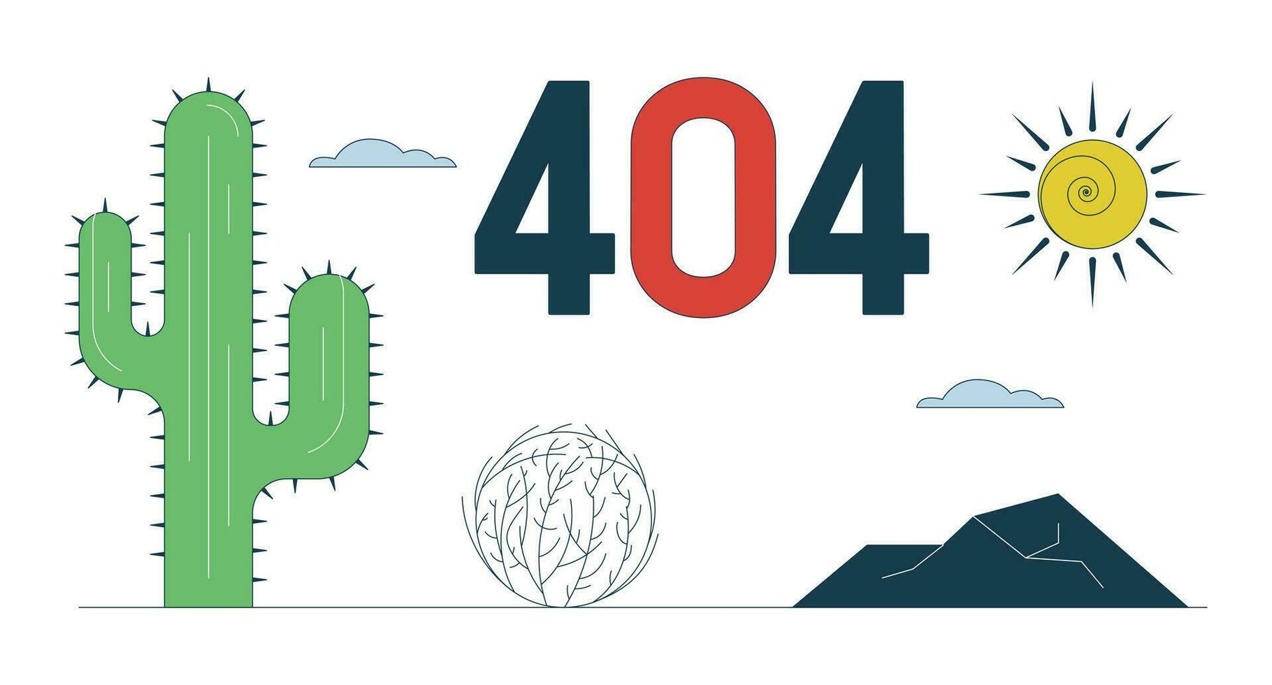 Wüste Ödland mit Kaktus Error 404 Blitz Botschaft. Tumbleweed rollen auf Straße. leeren Zustand ui Design. Seite nicht gefunden aufpoppen Karikatur Bild. Vektor eben Illustration Konzept auf Weiß Hintergrund