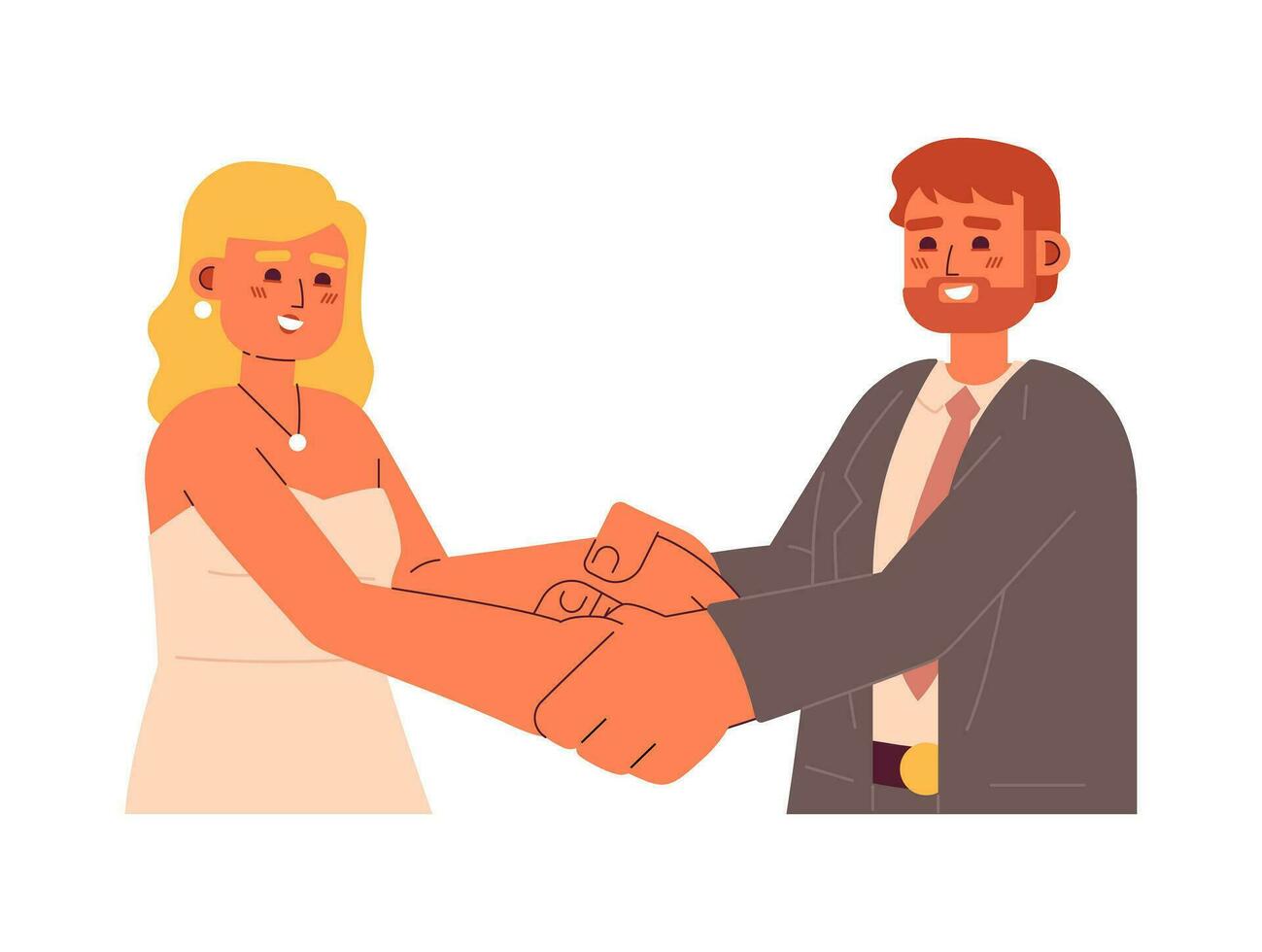 europäisch Hochzeit Paar halten Hände halb eben bunt Vektor Figuren. romantisch Braut und Bräutigam. editierbar Hälfte Körper Menschen auf Weiß. einfach Karikatur Stelle Illustration zum Netz Grafik Design