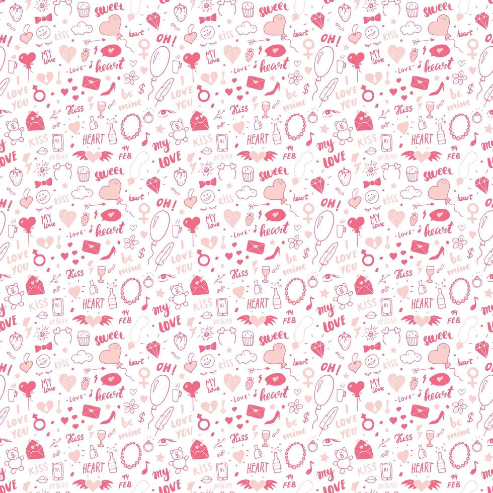 Liebe und Valentinstag nahtlose Muster Vektor-Illustration. Hand gezeichnete skizzierte Gekritzel romantische Symbole Hintergrund vektor