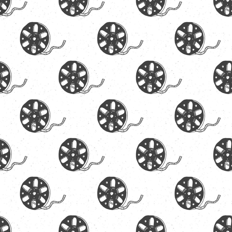Nahtloses Muster der Filmband- und Filmrolle Vintage, handgezeichnete Skizze, Retro-Film- und Filmindustrie, Vektorillustration vektor