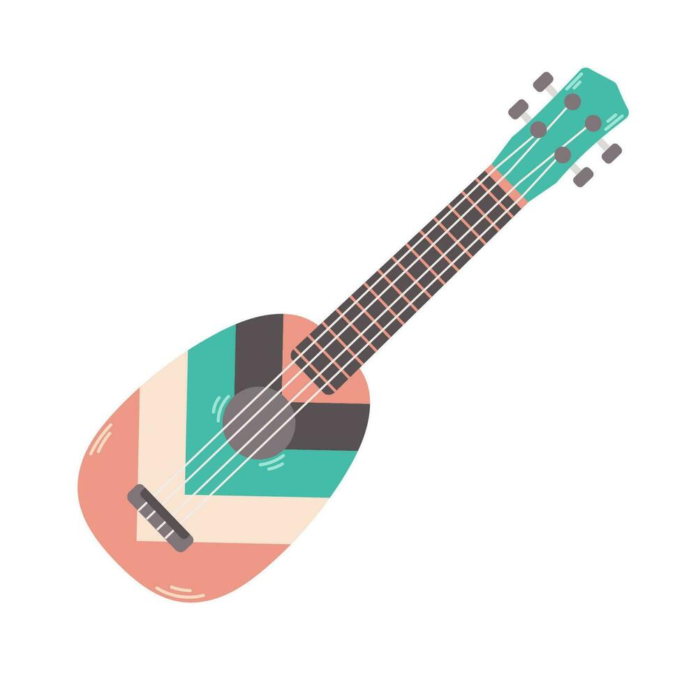 ukulele med färgrik Ränder isolerat på vit bakgrund. sträng musikalisk instrument. vektor tecknad serie illustration.