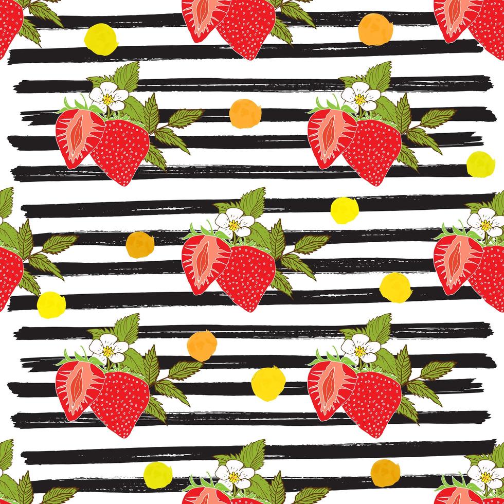 jordgubbe handritad skiss randigt sömlöst mönster. vektor illustration.