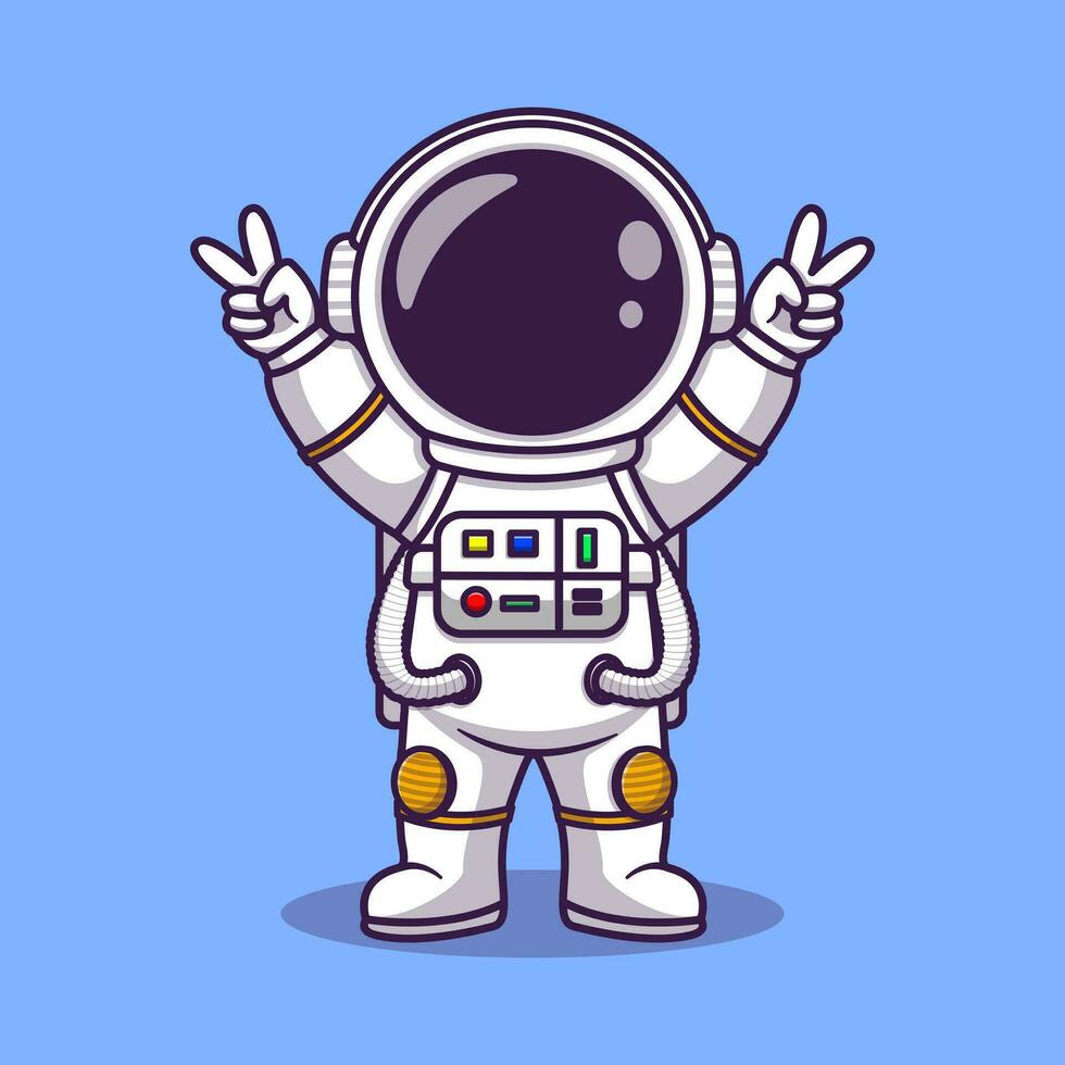 süß Astronaut winken Hand zu Show Frieden Symbol Karikatur Vektor Symbol Illustration