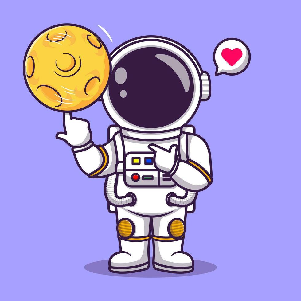 söt astronaut spelar basketboll måne tecknad serie vektor ikon illustration vetenskap teknologi isolerat