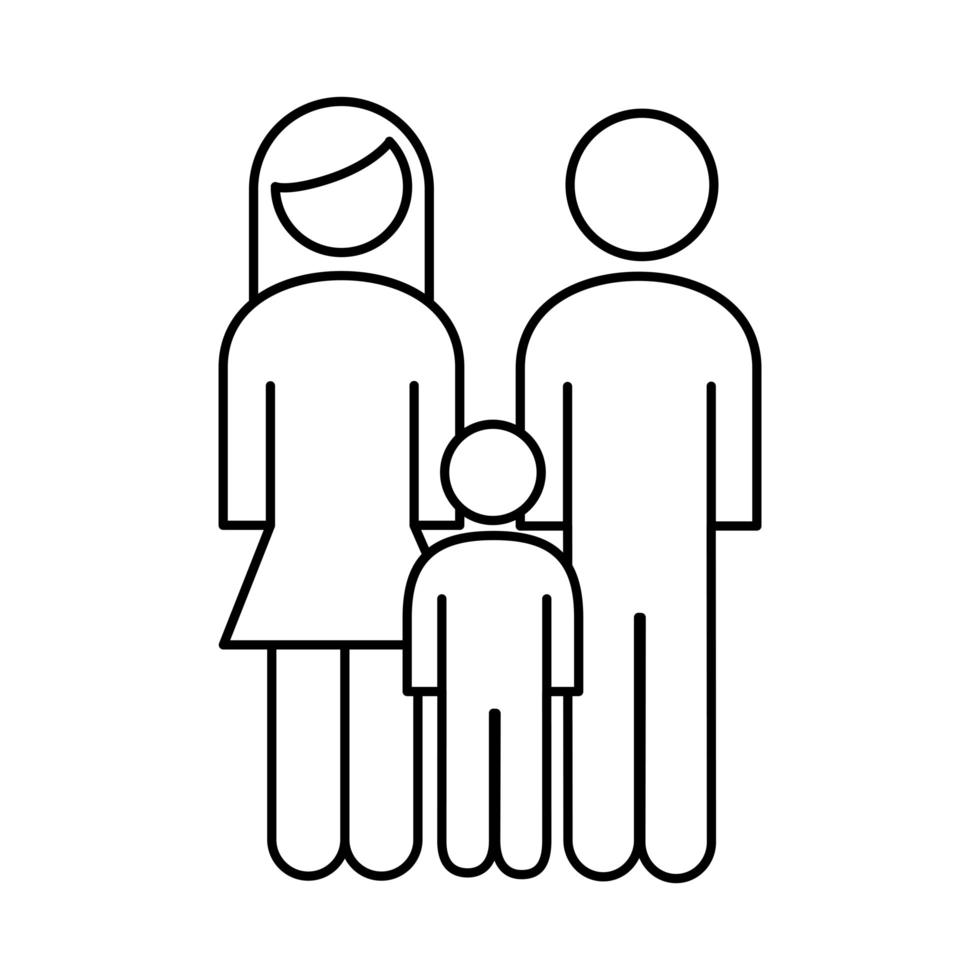 familj föräldrar par med son siffror linje stilikon vektor