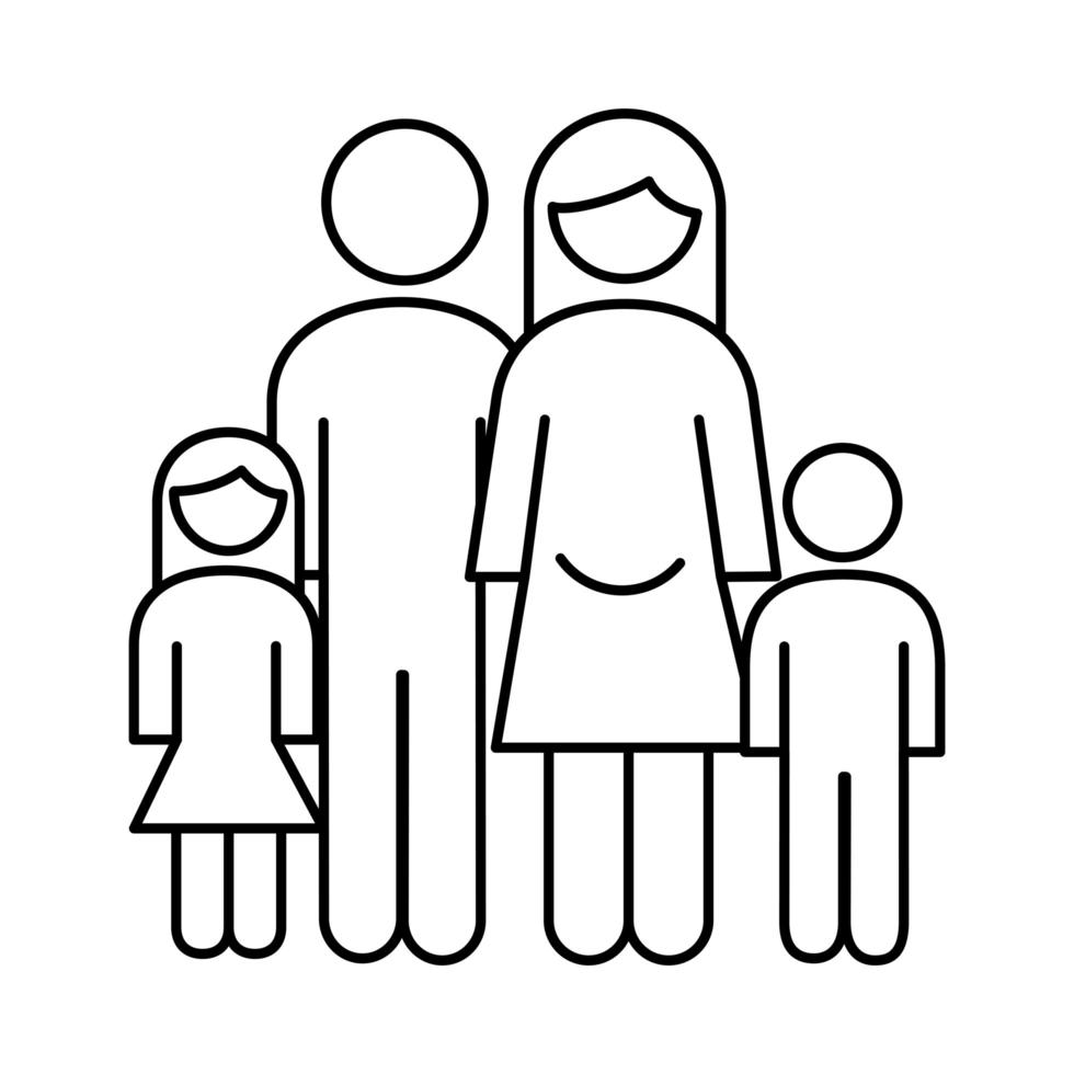 Familieneltern Paar mit Tochter und Sohn Figuren Linie Stilikone vektor