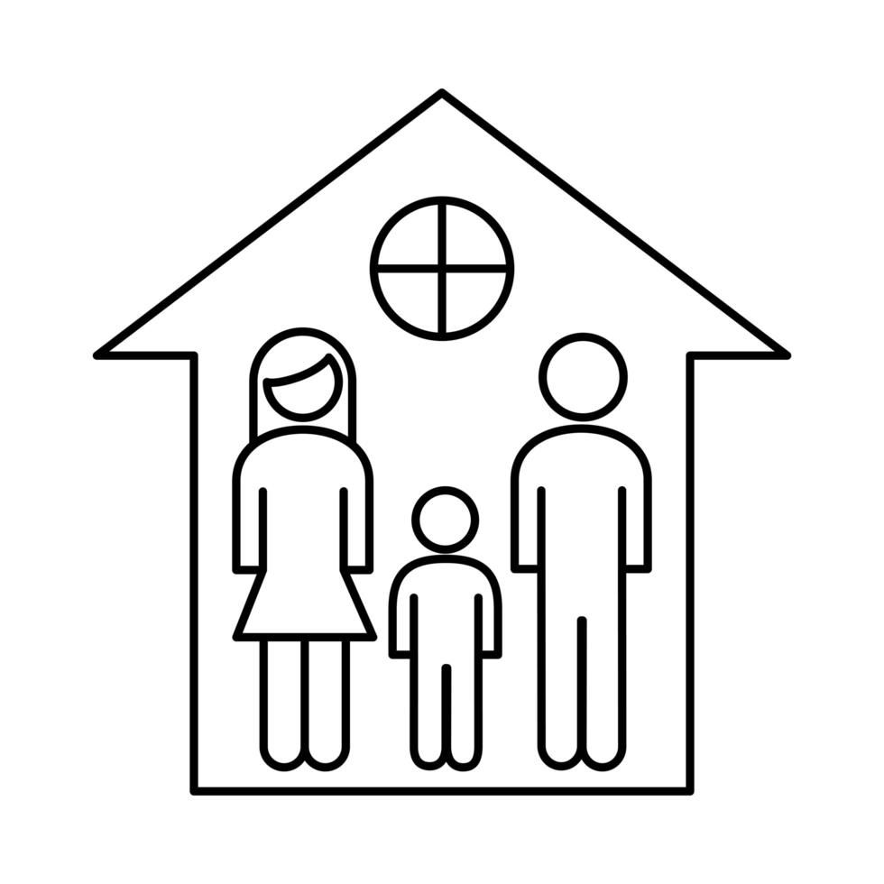 familj föräldrar par med son siffror i hus linje stil ikon vektor