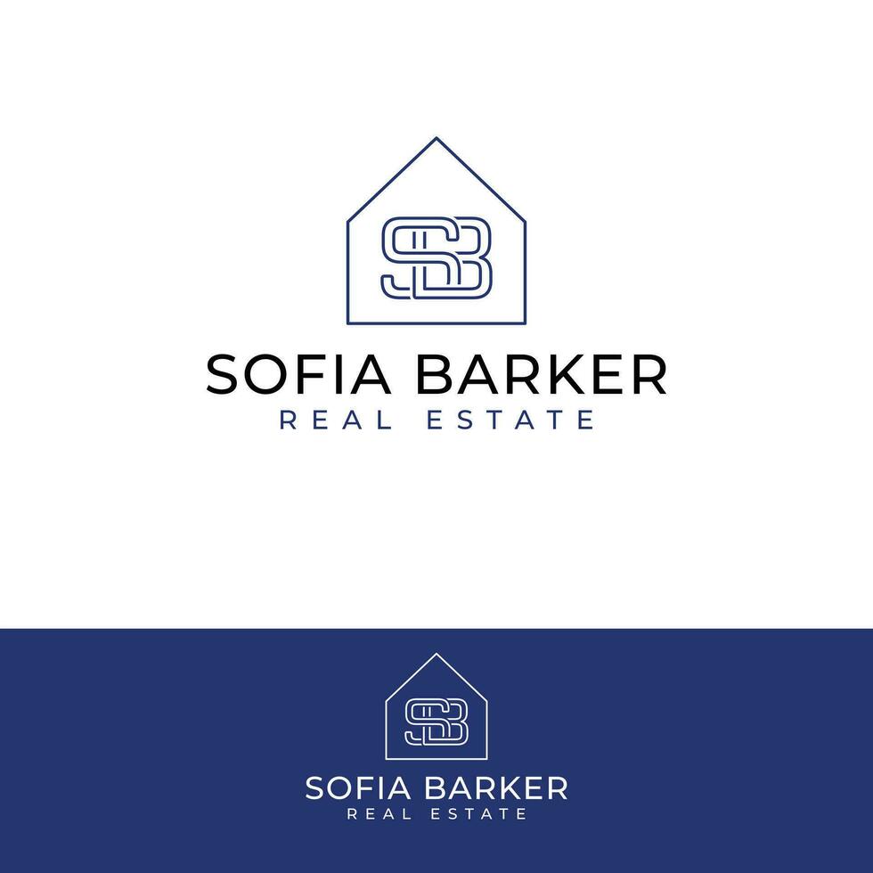 Sofia Marktschreier echt Nachlass Vektor Logo Design. Haus und jdn Initialen Logotyp. Briefe s und b Logo Vorlage.