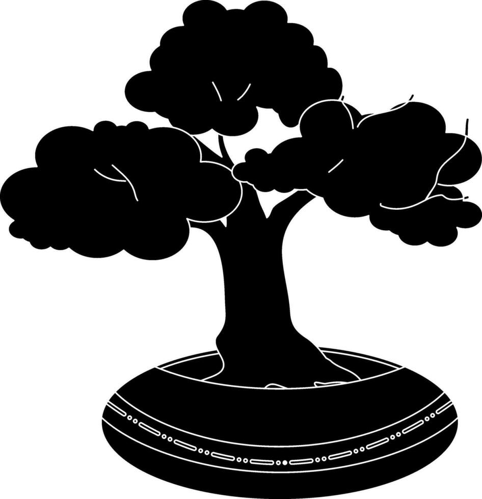 bonsai träd ikon med pott i svart. vektor