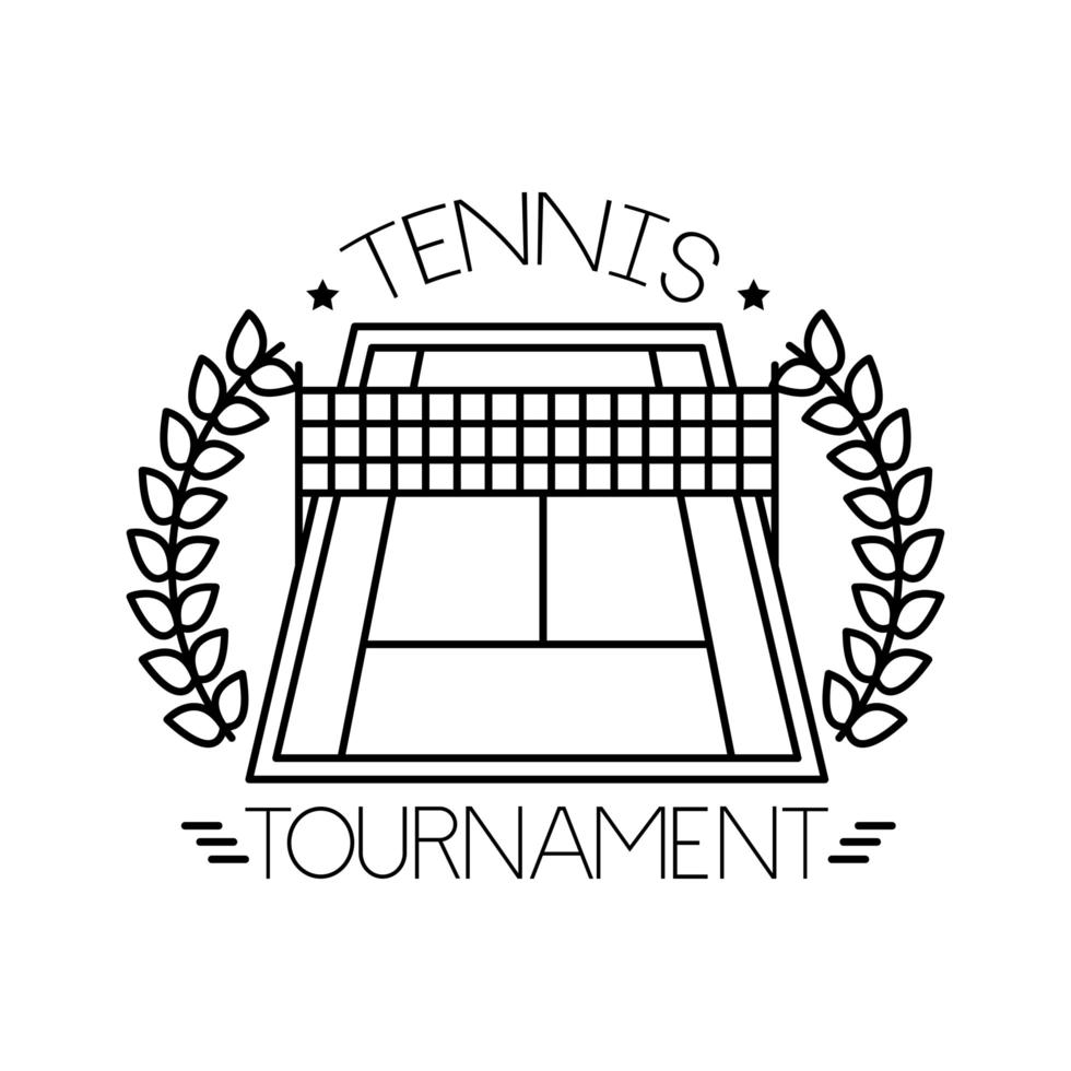 tennisbana sport med krans och bokstäver linje stil ikon vektor