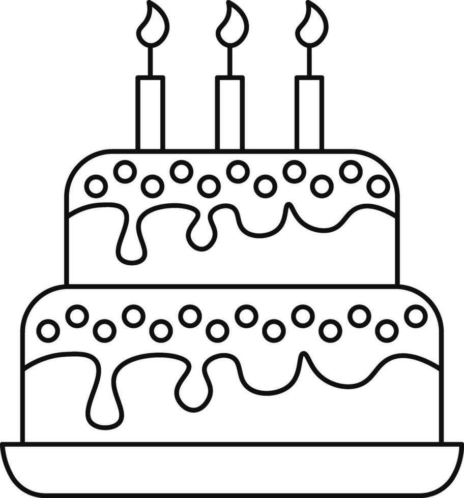 schwarz Linie Kunst dekoriert Kuchen mit Verbrennung Kerzen. vektor