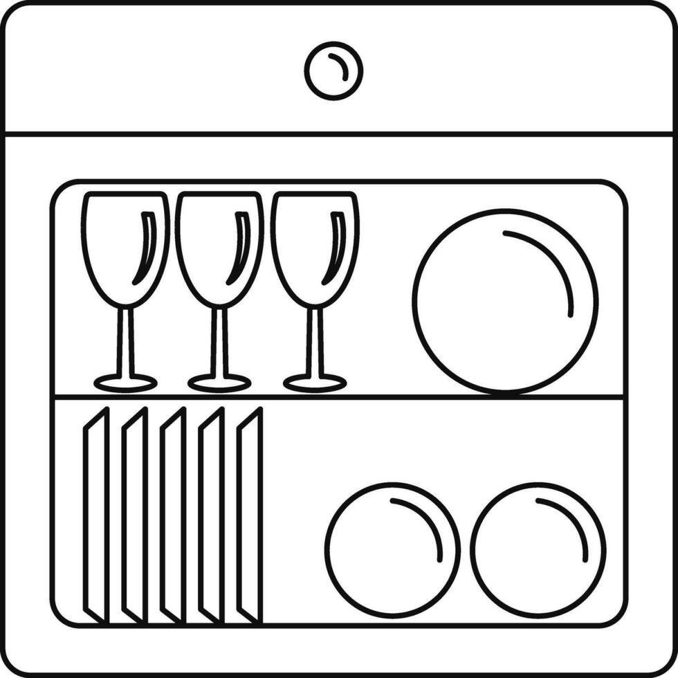 schwarz Linie Kunst Geschirrspüler im eben Stil. vektor