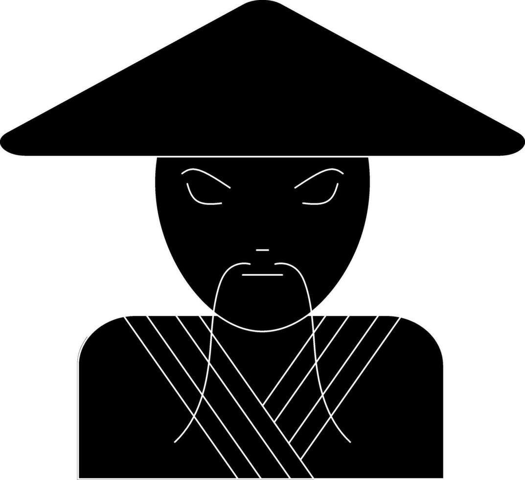 kinesisk man i ikon med hatt och stänga öga i svart. vektor