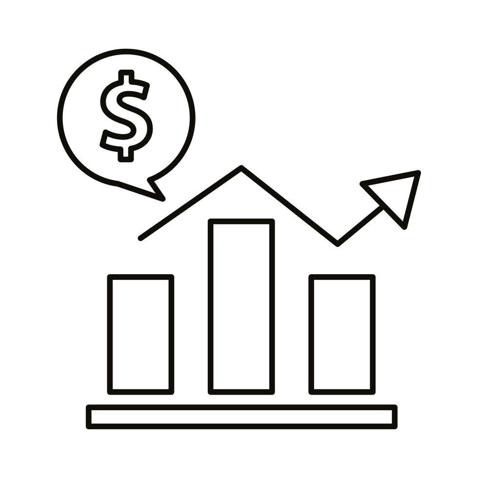 digitales Marketing-Balkendiagramm mit Geldblasenlinien-Stilikonenvektor-Design vektor