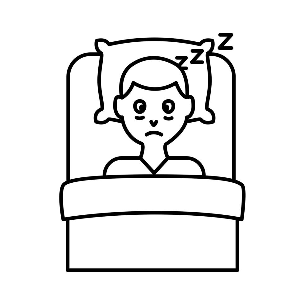 Person mit Schlaflosigkeit im Bettlinienstil vektor
