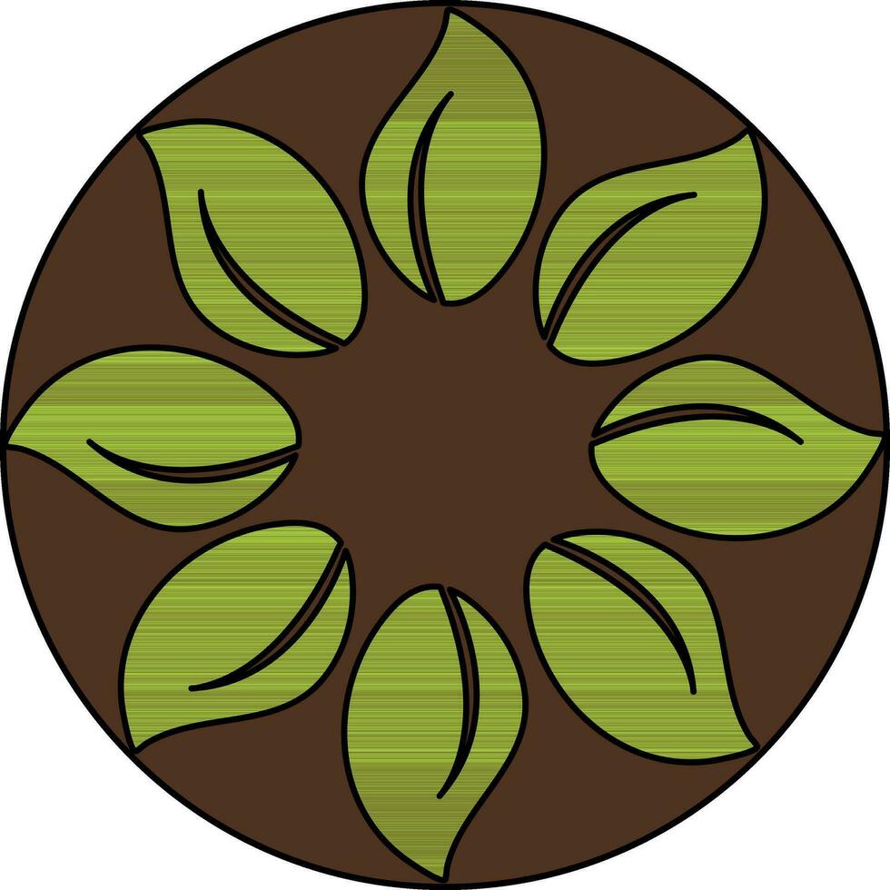ikon av grön blad på cirkulär bakgrund med stroke. vektor