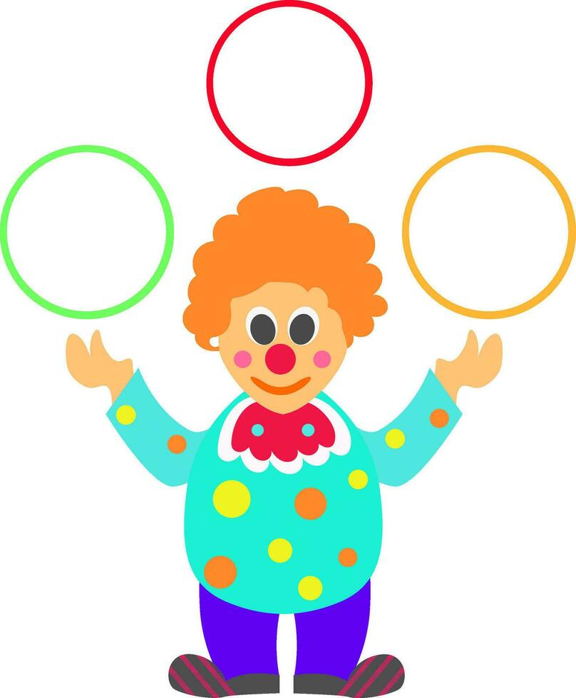 clown jonglering färgrik ringar. vektor