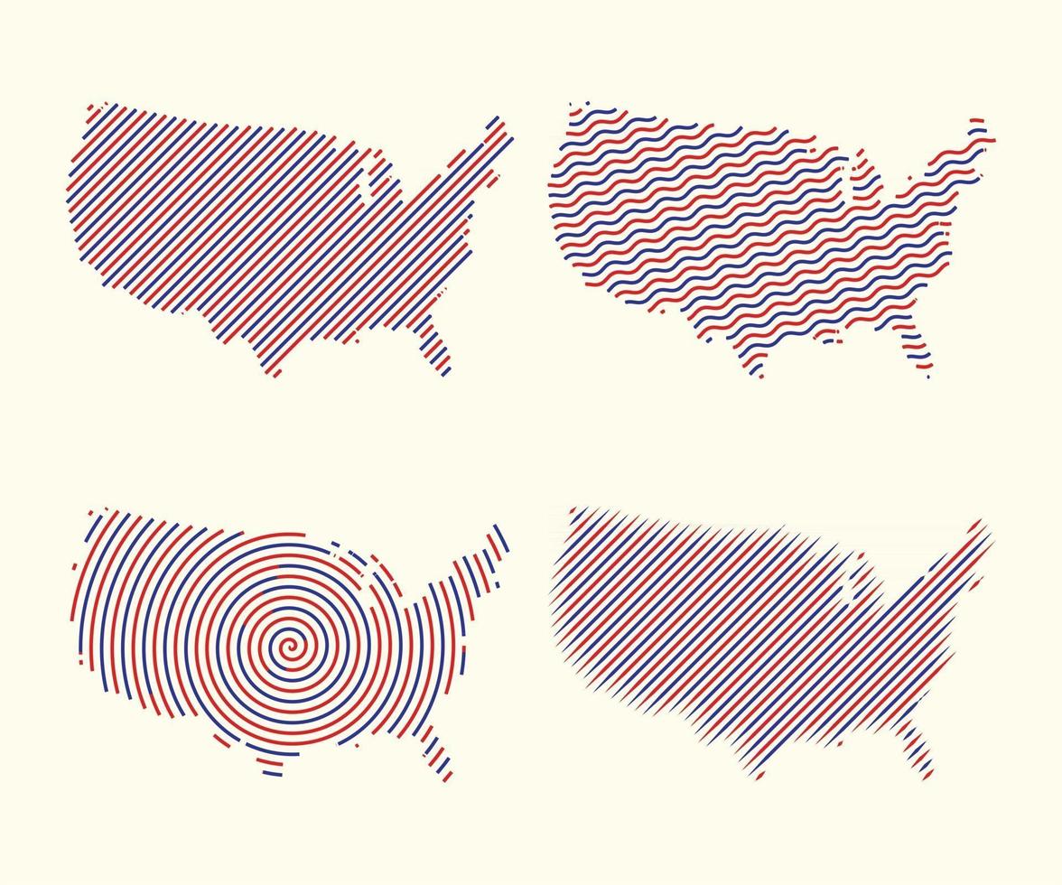 uppsättning kartor usa amerikansk med olika linjeeffekt vektorillustration vektor