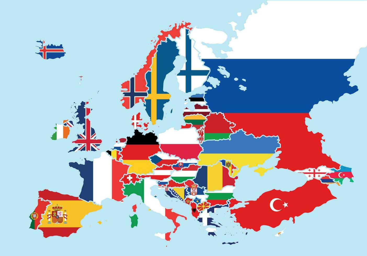 Karte von Europa farbig mit das Flaggen von jeder Land vektor