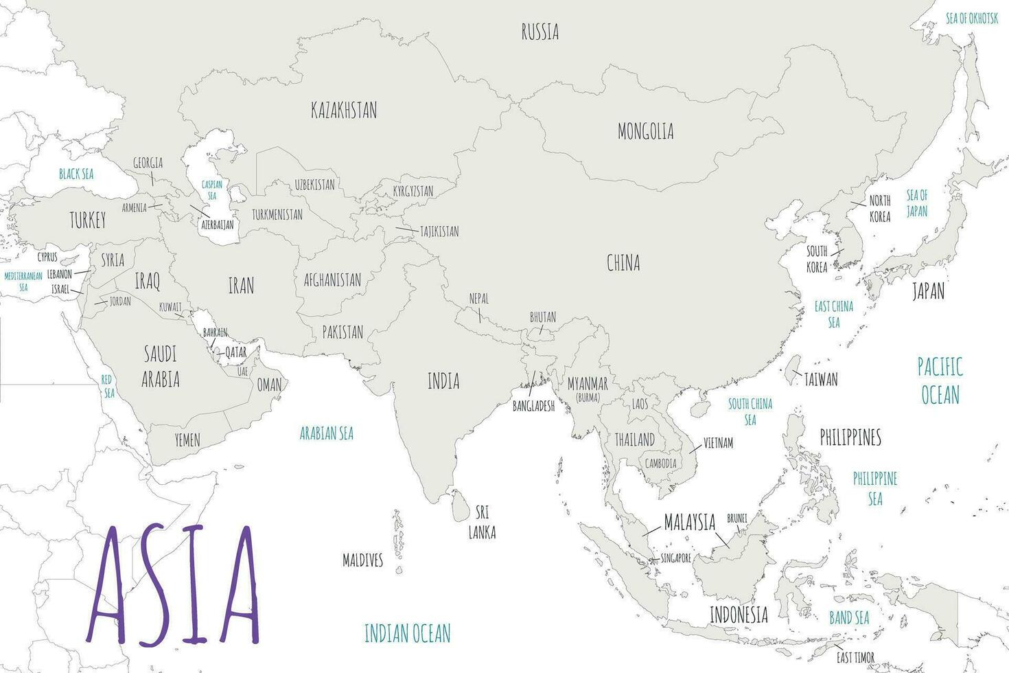 politisk Asien Karta vektor illustration isolerat i vit bakgrund. redigerbar och klart märkt skikten.